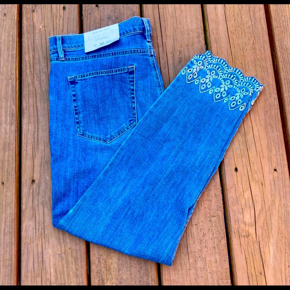 Eyelet Hem slim pocket skinny crop jeans